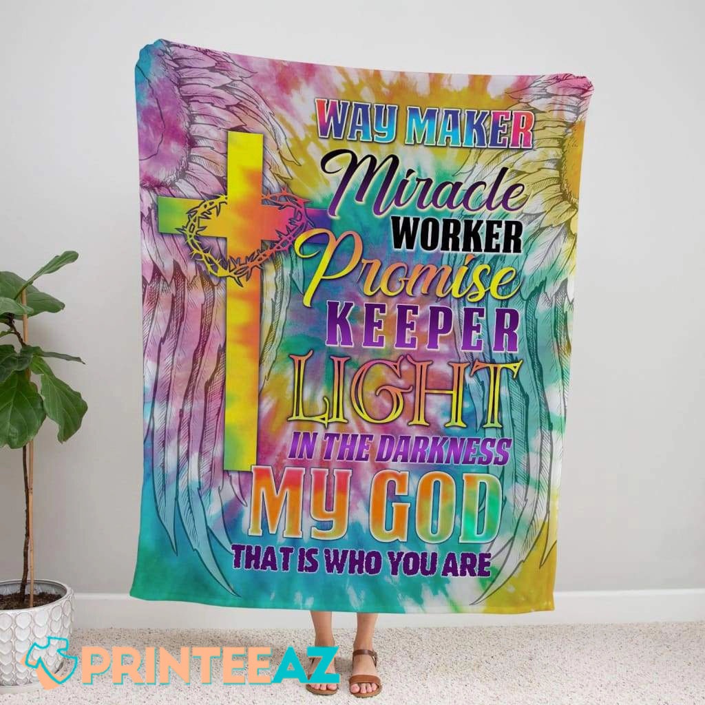 Way Maker Miracle Worker Light In The Darkness Fleece Throw Quilt Blanket With Wings And Crown Of Thorn - PrinteeAZ