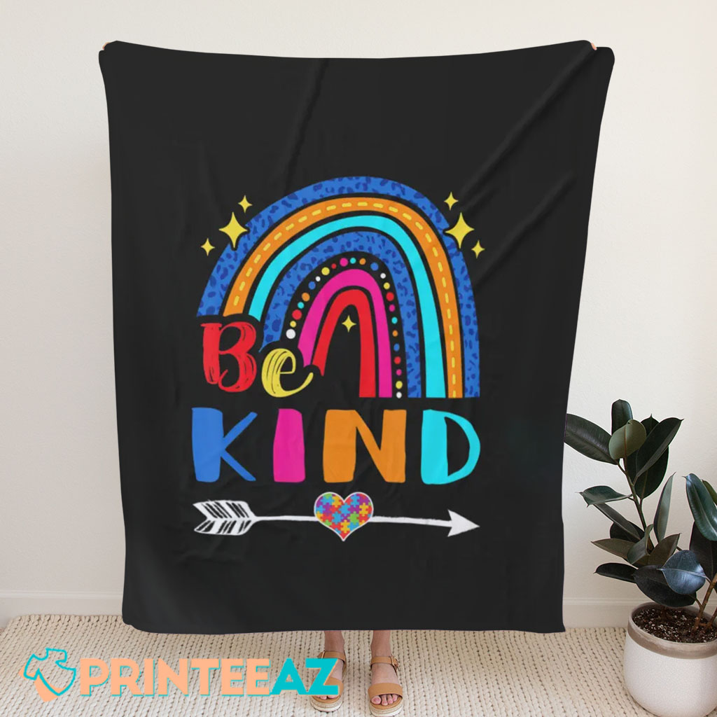 World Kindness Day Autism Awareness Fleece Throw Quilt Blanket With Rainbow - PrinteeAZ