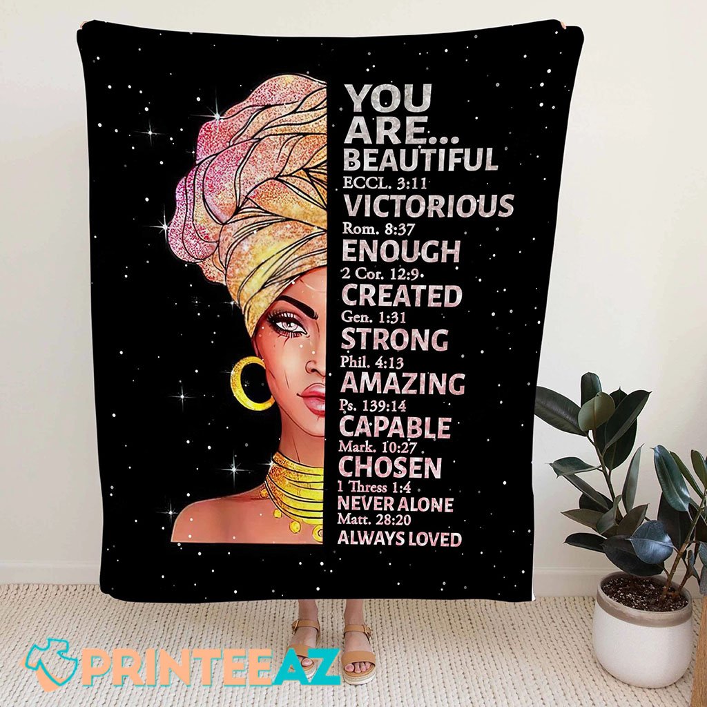 You Are Beautiful Black Women Bible Verse Fleece Throw Quilt Blanket With Black - PrinteeAZ