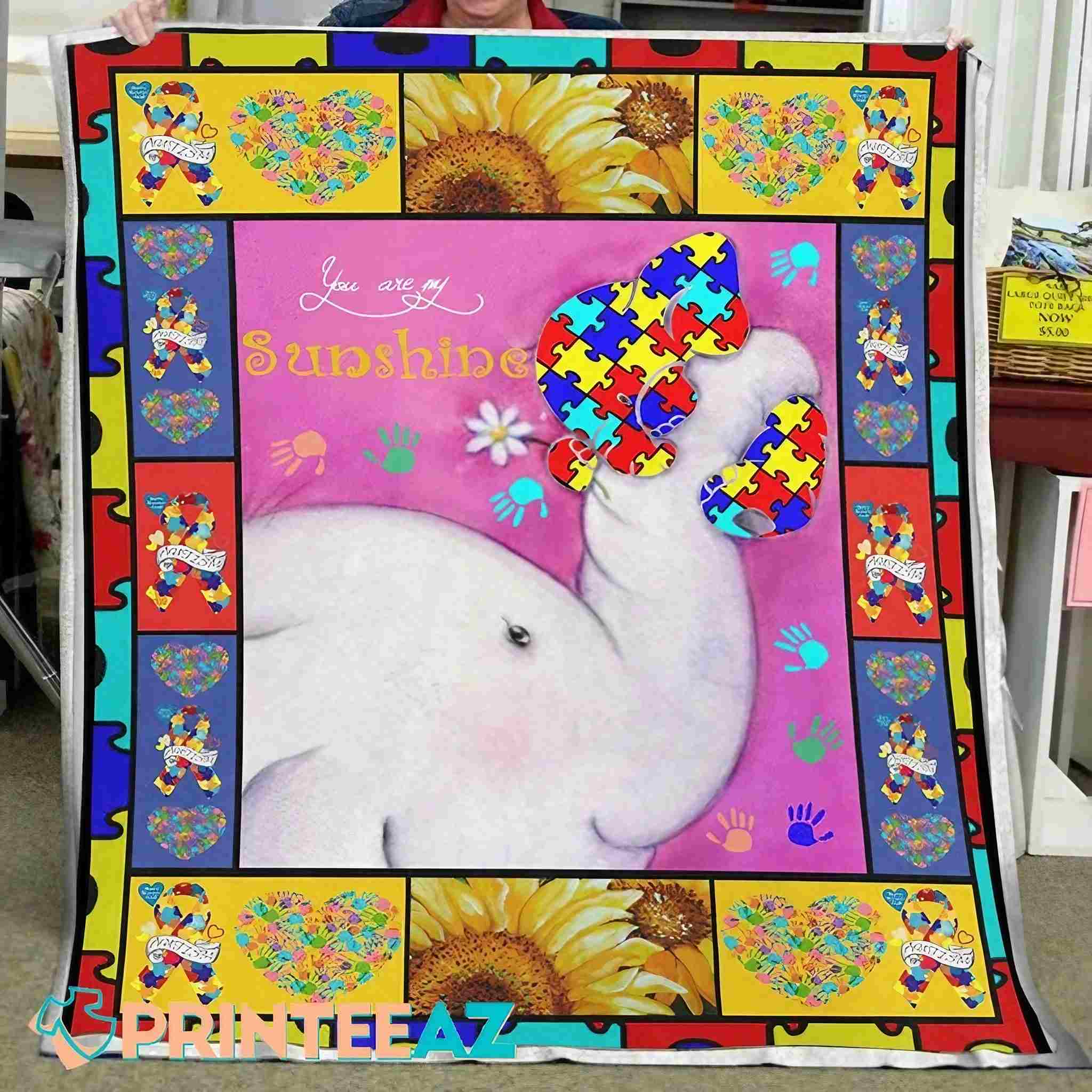 You Are My Sunshine Elephant Autism Blanket - PrinteeAZ