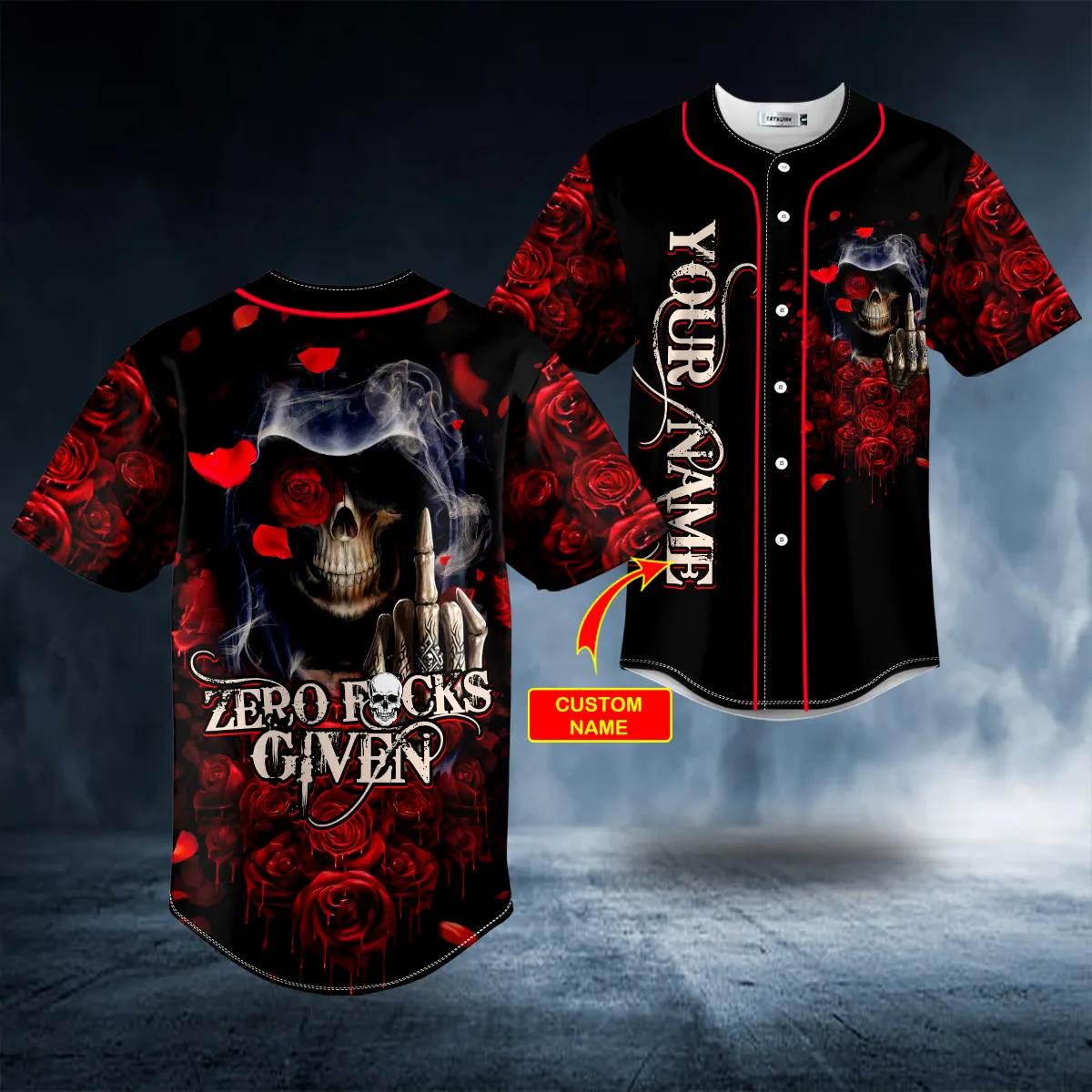 Zero F Given Red Rose Finger Grim Reaper Skull Custom Baseball Jersey Zero F Given Red Rose Finger Grim Reaper Skull Custom Baseball Jersey