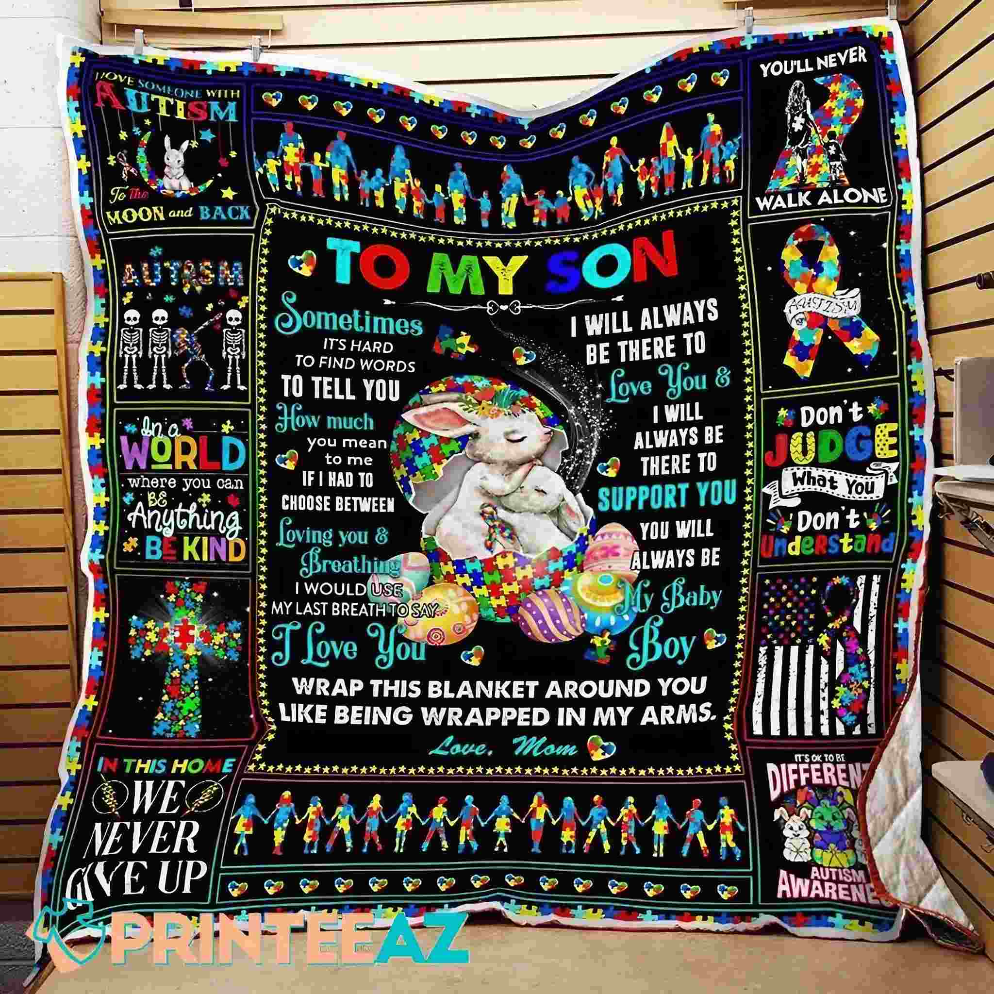 i will always be there to love you autism quilt blanket rabbits - PrinteeAZ