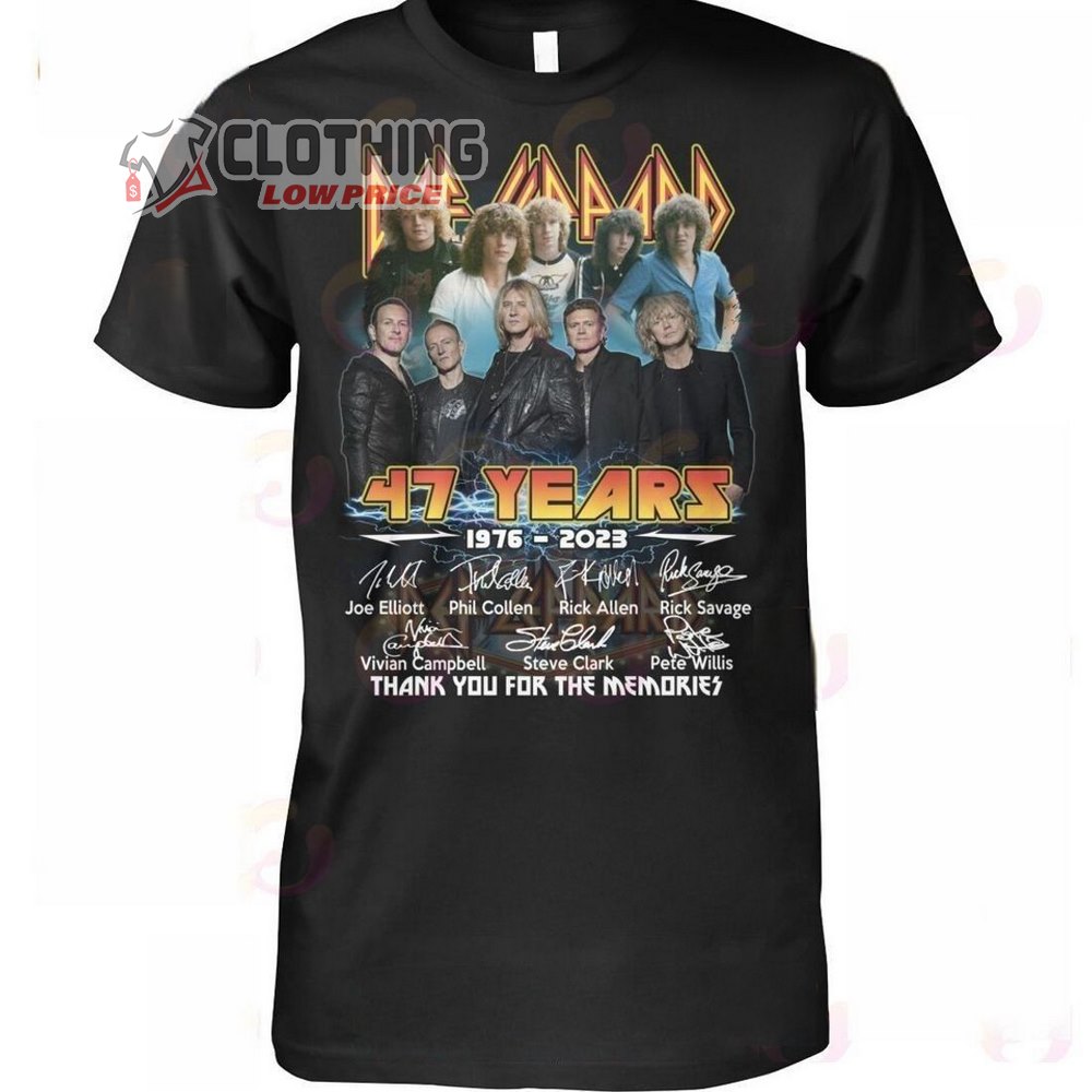 Def Leppard 47 Years Tour 2023 Merch Def Leppard 47 Years 1976-2023 Thank You For The Memories Shirt Def Leppard World Tour 2023 Signature T-Shirt