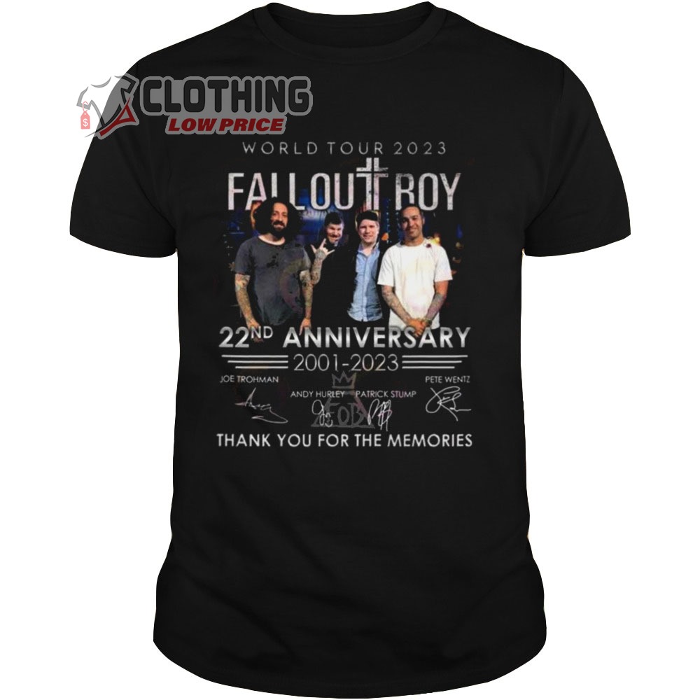 Fall Out Boy World Tour 2023 Merch Fall Out Boy 22nd Anniversary 2001-2023 Thank You For The Memories T-Shirt