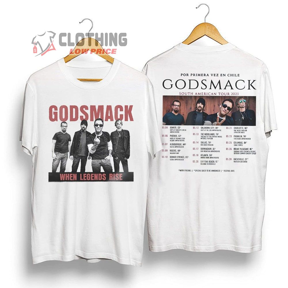 Godsmack When Legends Rise Tour 2023 Tickets Merch, Godsmack Rock Band Tour 2023 Concert Shirt, Godsmack South American Tour 2023 T-Shirt