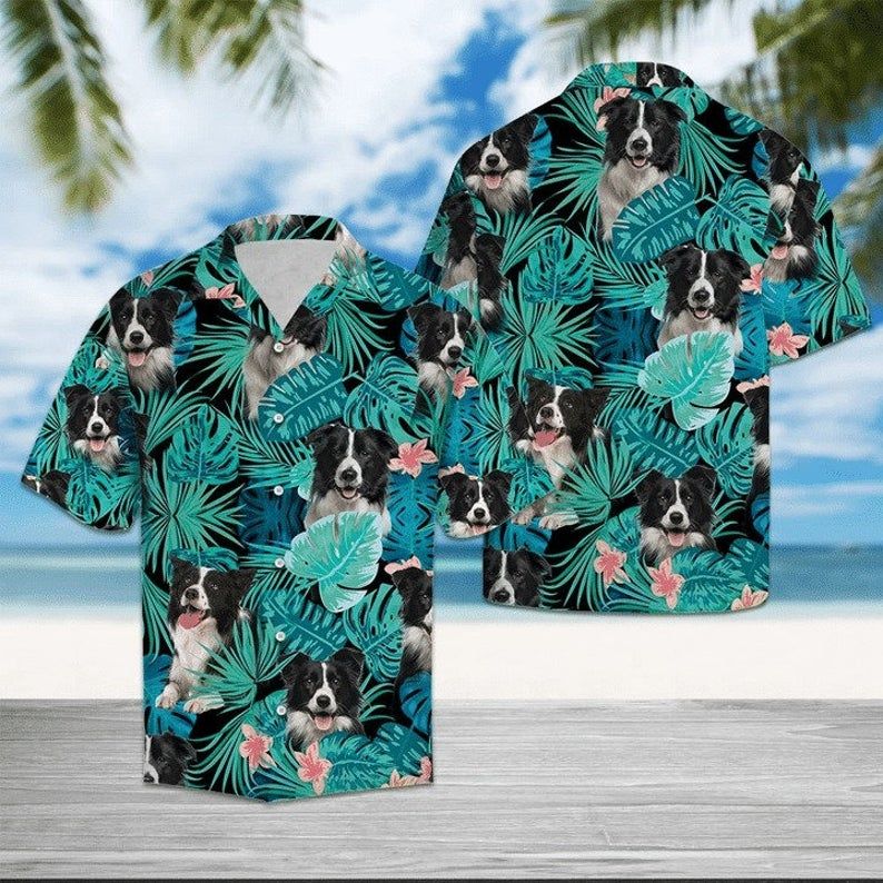 Border Collie Tropical Green Black Best Design Hawaiian Shirt
