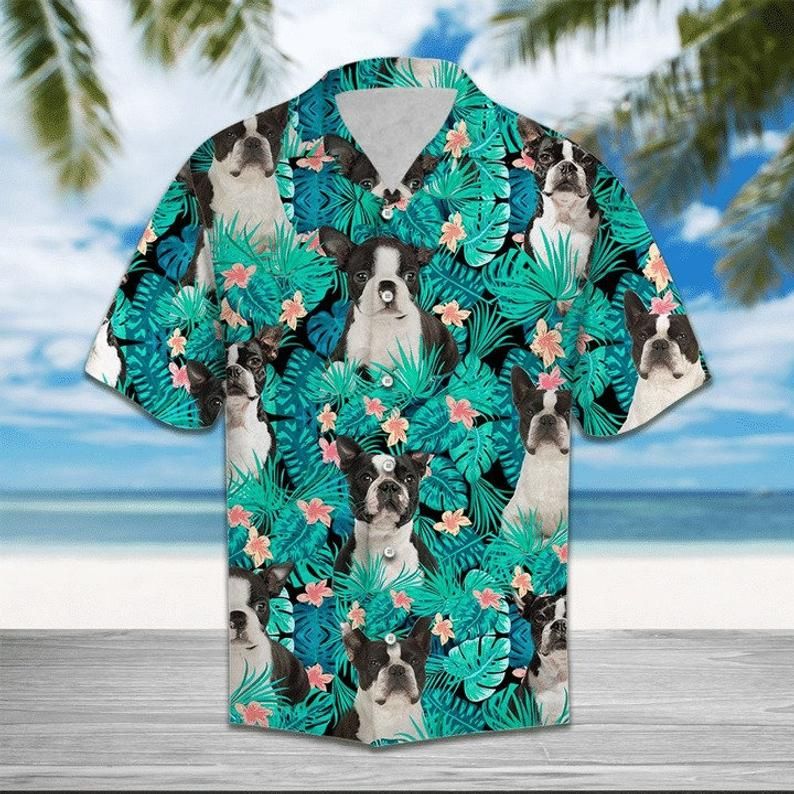 Boston Terrier Green Black Unique Design Hawaiian Shirt