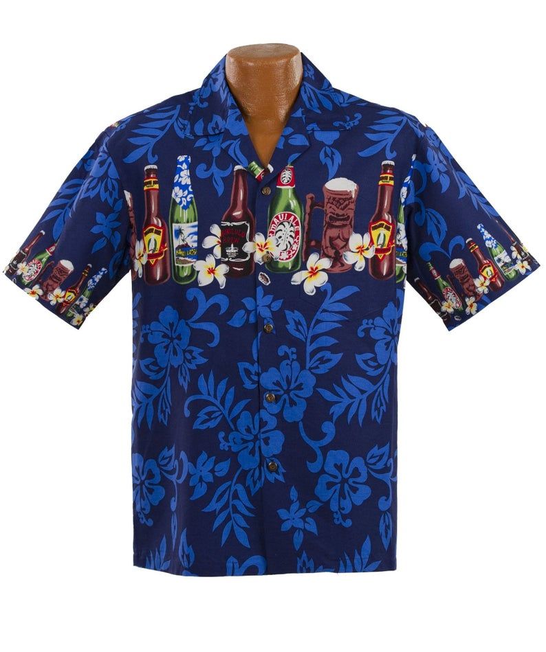 Brewed Beer Navy Blue Amazing Design Hawaiian Shirt