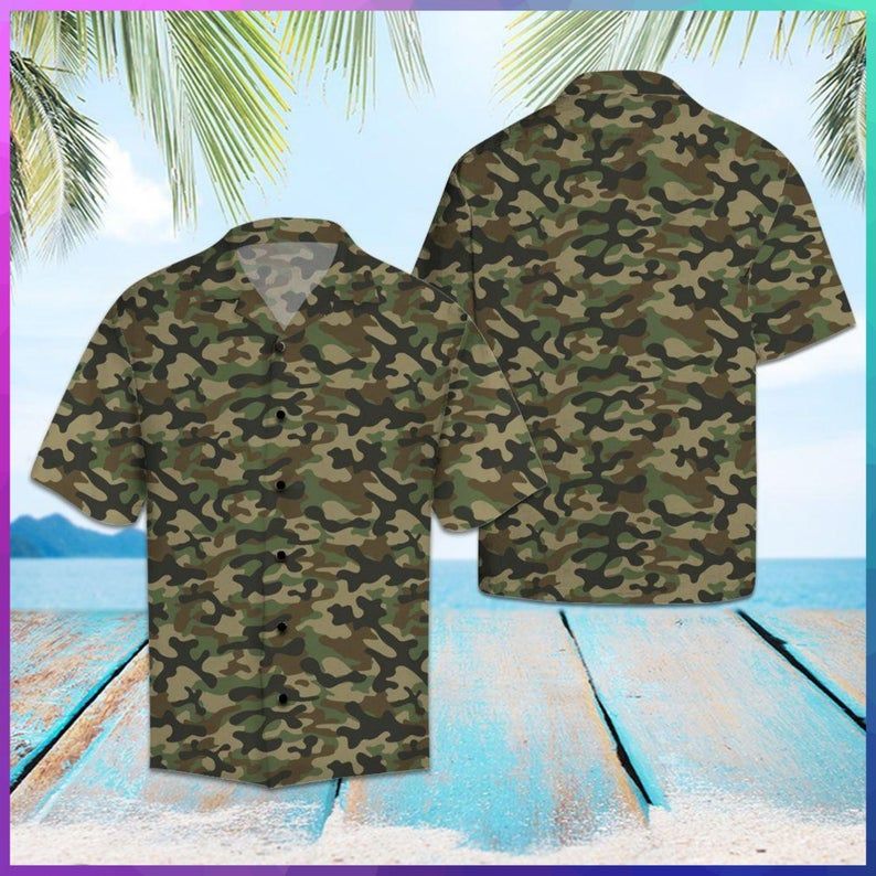 Camouflage Green Brown Unique Design Hawaiian Shirt