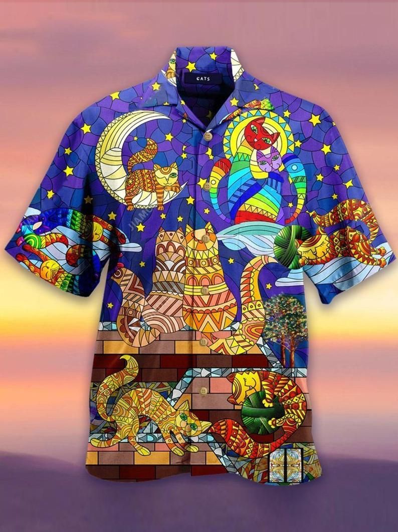 Cat Multicolor Design Hawaiian Shirt