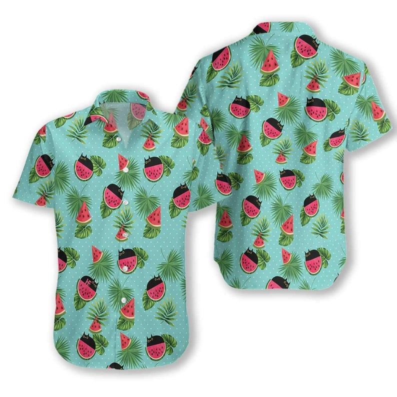 Cat Watermelon Green Red Unique Design Hawaiian Shirt