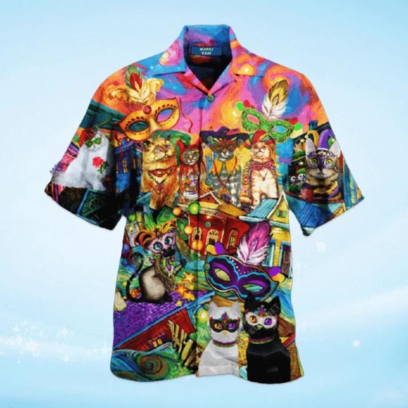 Cats Celebrate The Mardi Gras Festival Multicolor Amazing Design Hawaiian Shirt