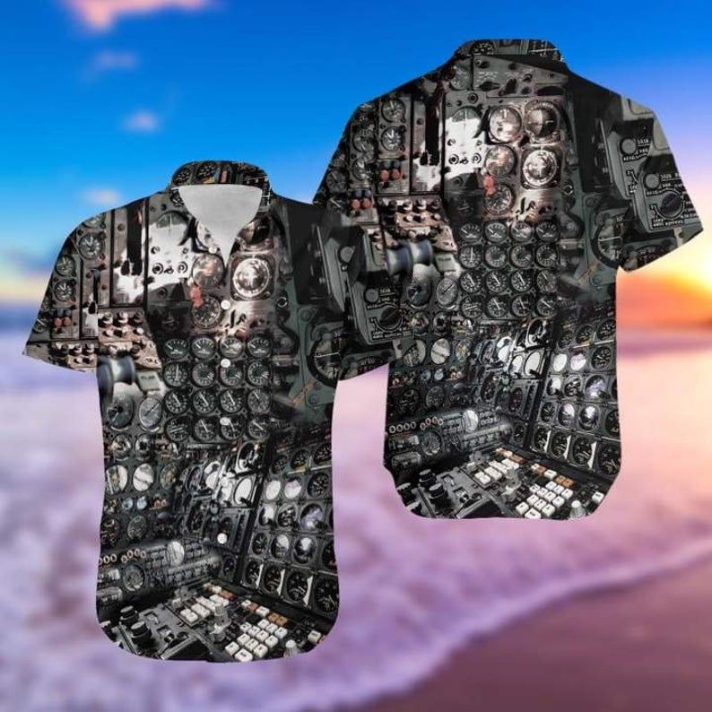 Cockpit Airplane Pilot Black Unique Design Hawaiian Shirt