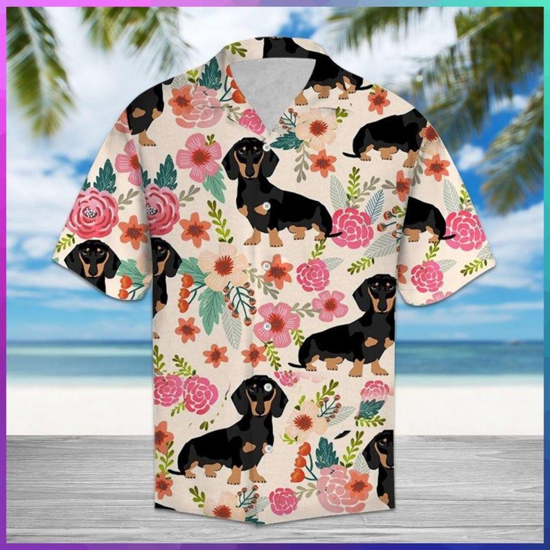 Dachshund Flower Multicolor Best Design Hawaiian Shirt