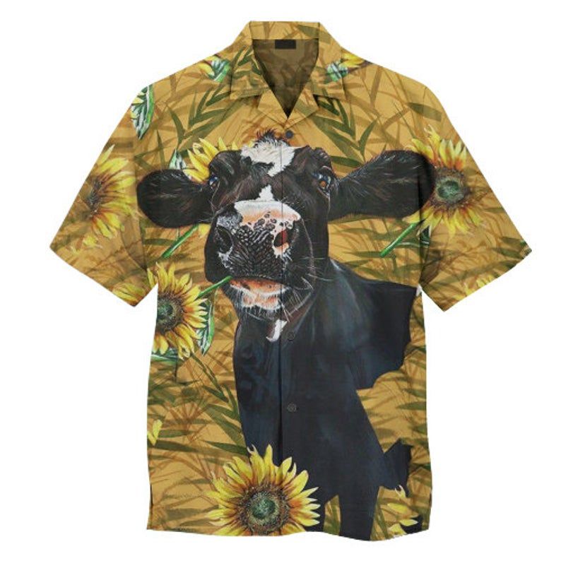Dairy Cow Brown Black Unique Design Hawaiian Shirt