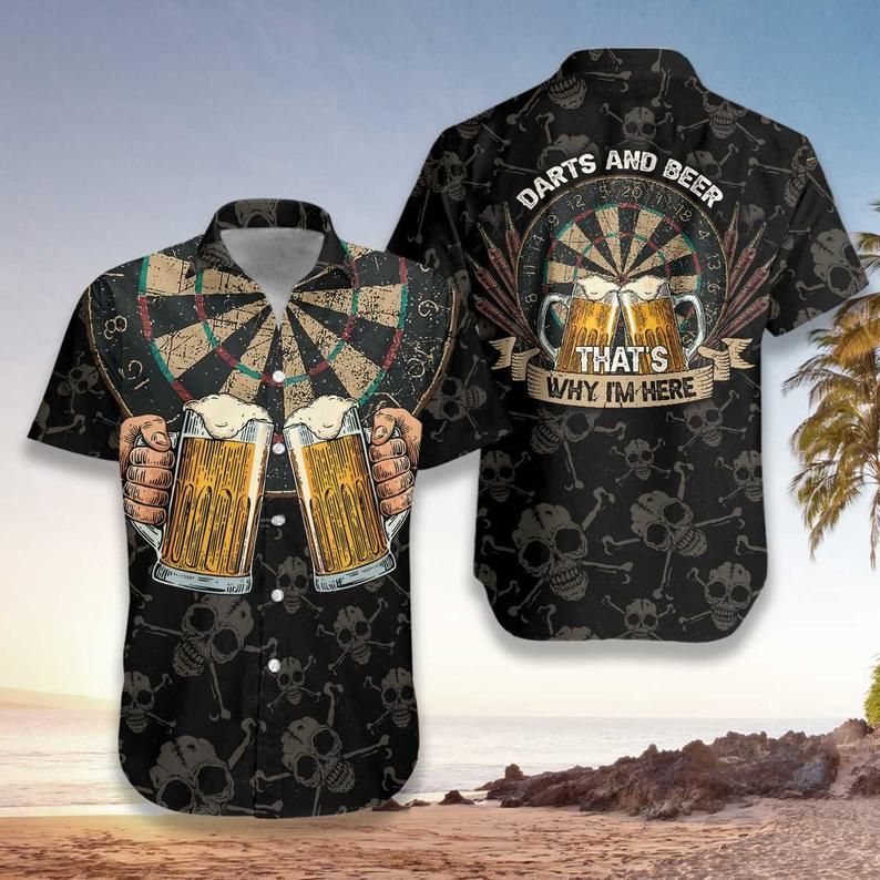 Darts And Beer Black Brown Unique Design Hawaiian Shirt
