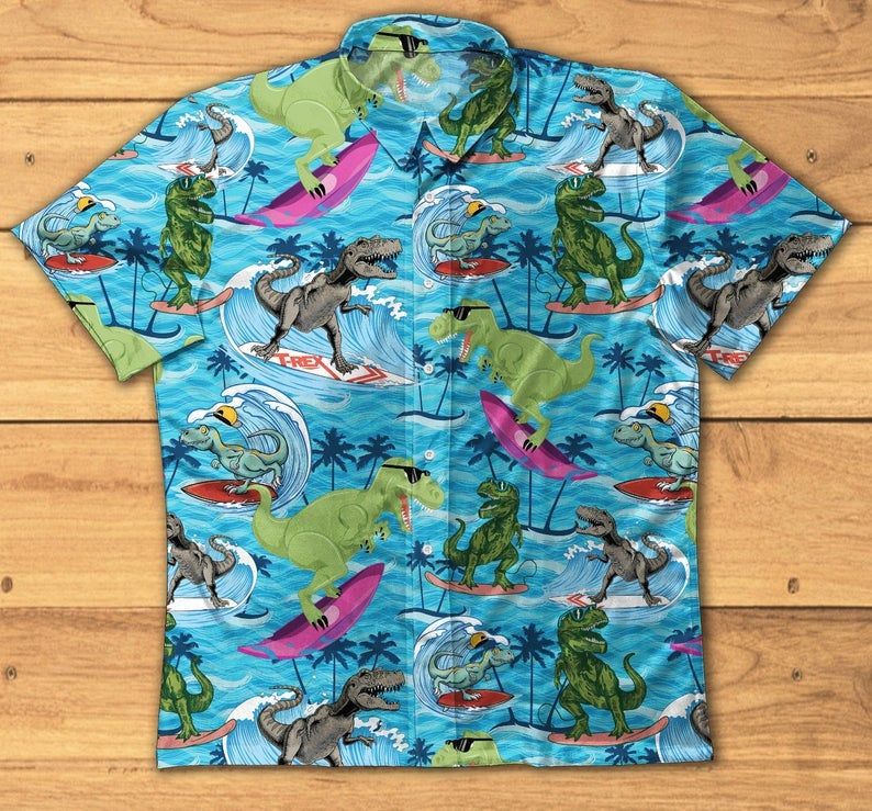 Dinosaur Surfing Multicolor Unique Design Hawaiian Shirt
