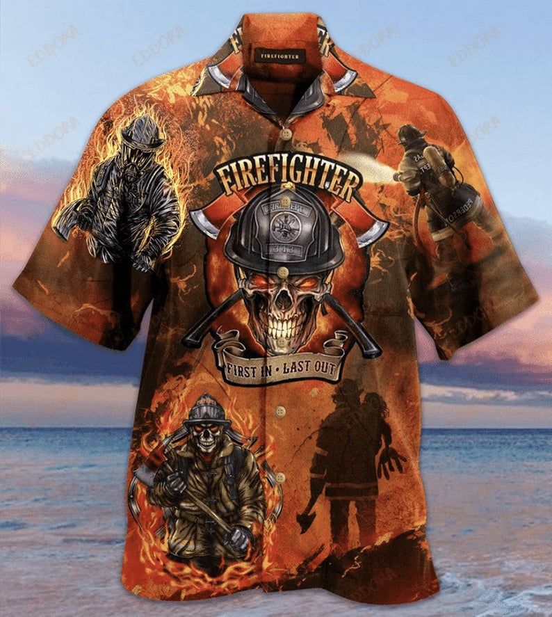 Firefighter Orange Black Amazing Design Hawaiian Shirt