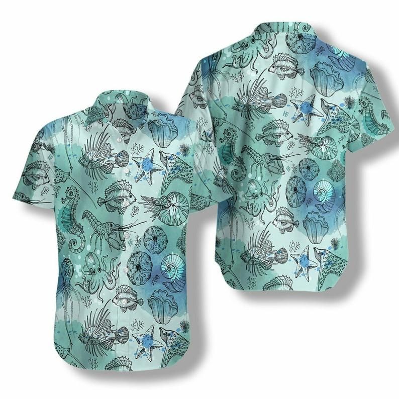 Fish And Deep Water Green Nice Design Hawaiian Shirt
