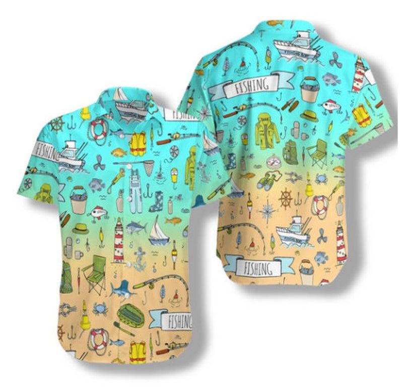 Fishing Doodle Multicolor Unique Design Hawaiian Shirt