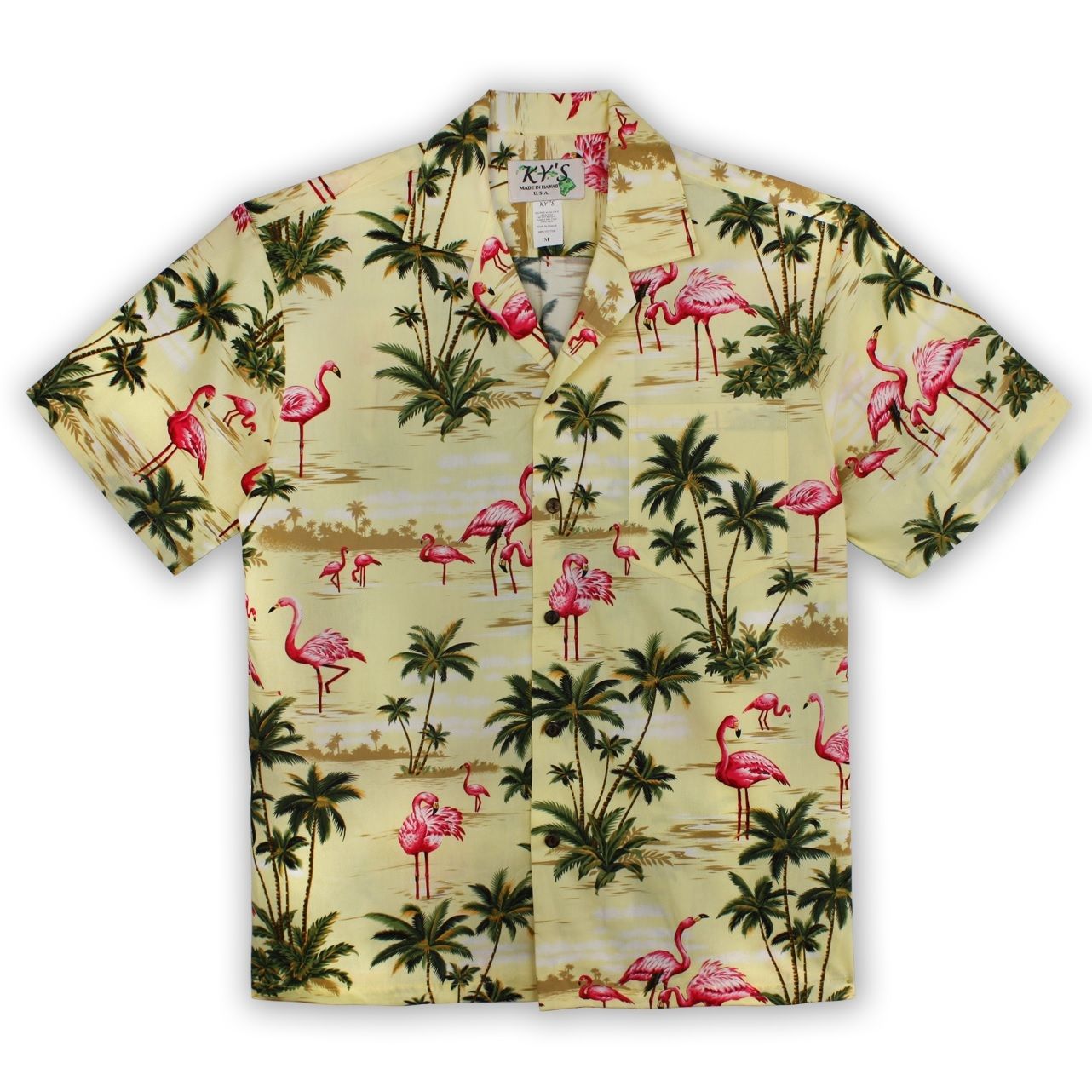 Flamingo Bay Yellow High Quality Hawaiian Shirt