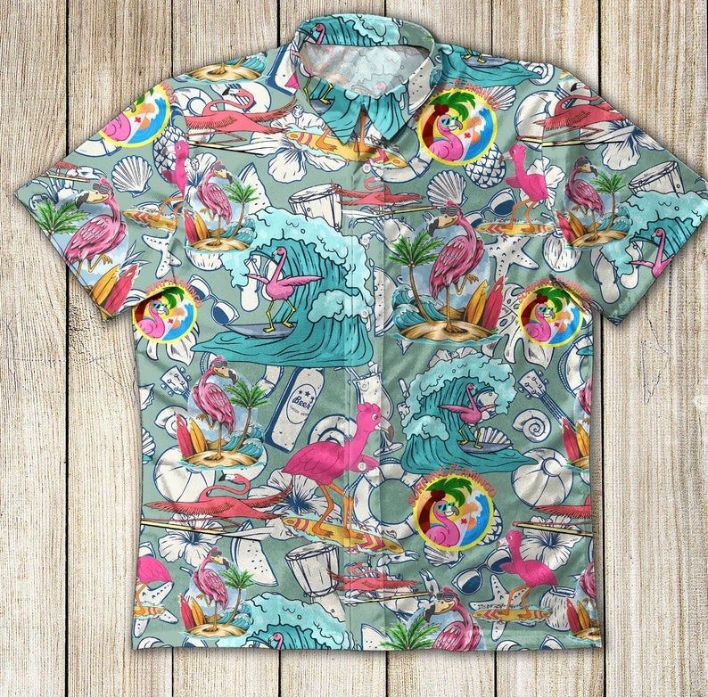 Flamingo Surfing Multicolor Nice Design Hawaiian Shirt