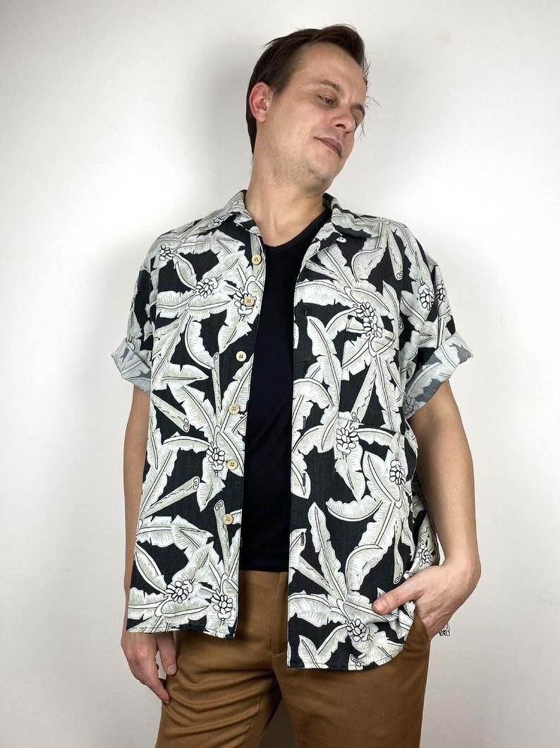 Flowers White Black Nice Design Hawaiian Shirt