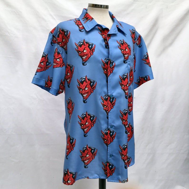 Harajuku Blue Red Unique Design Hawaiian Shirt