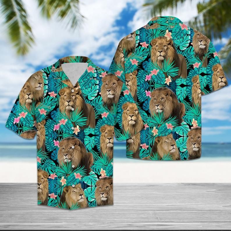 Lion Green Brown Nice Design Hawaiian Shirt