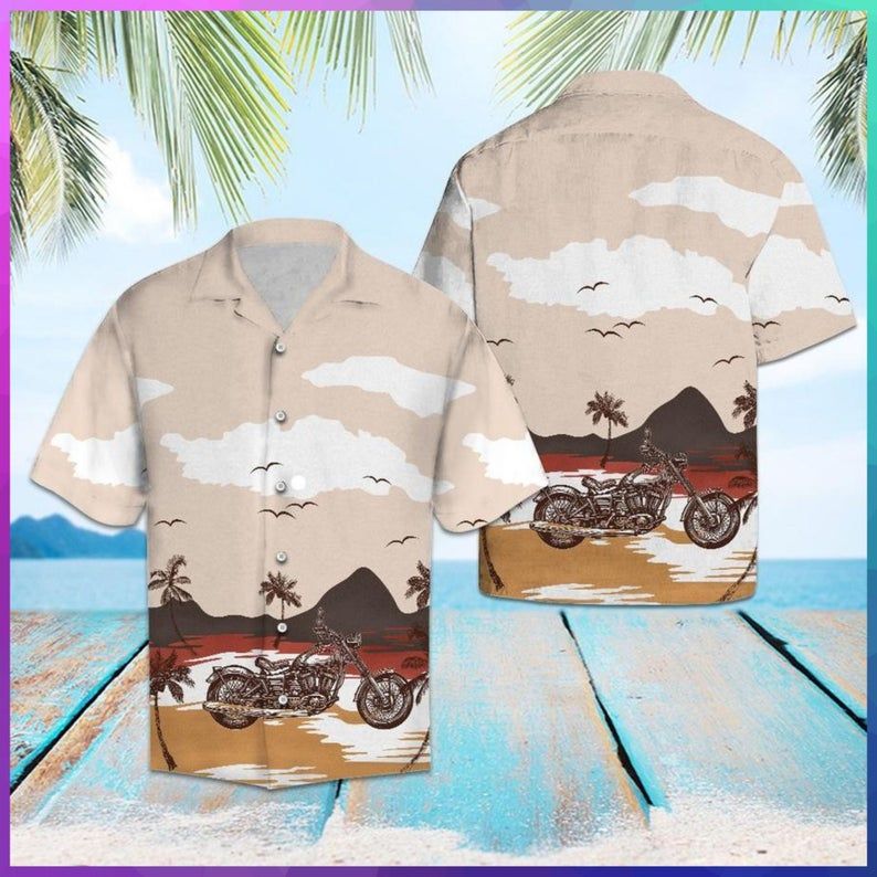 Motorbike Palm Tree Brown Best Design Hawaiian Shirt