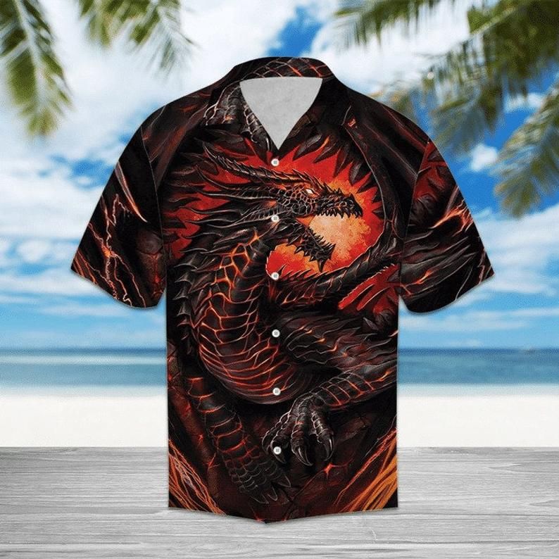 Mythical Dragon Black Red Nice Design Hawaiian Shirt