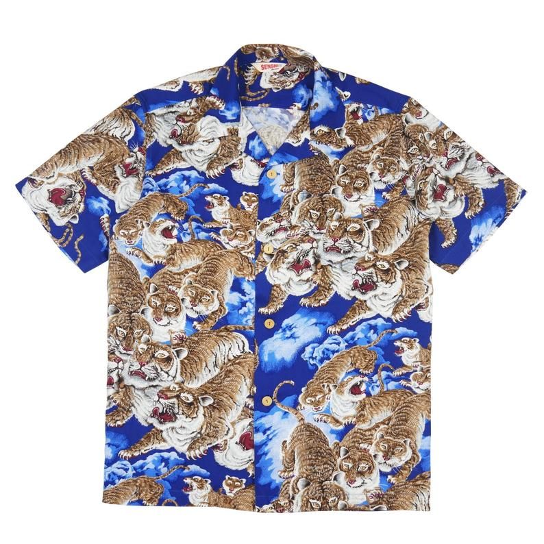 One Hundred Tigers Brown Blue Nice Design Hawaiian Shir