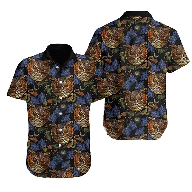Owl Embroidery Multicolor Best Design Hawaiian Shirt