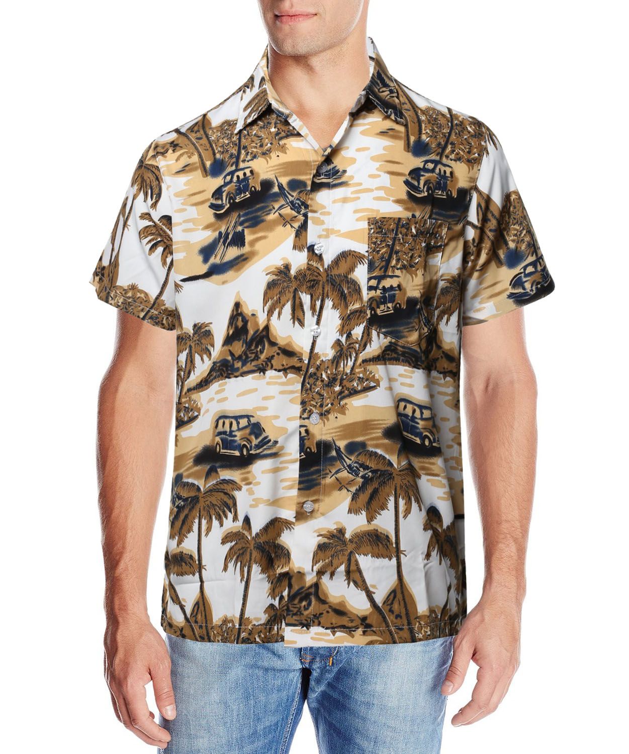 Palm Wave Tan High Quality Hawaiian Shirt