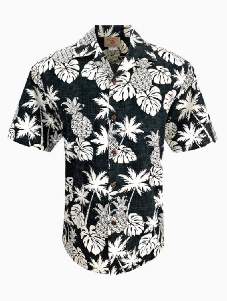 Pineapple Leaf White Black Design Hawaiian Shirt