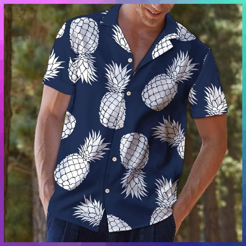 Pineapple Summer Blue White Amazing Design Hawaiian Shirt