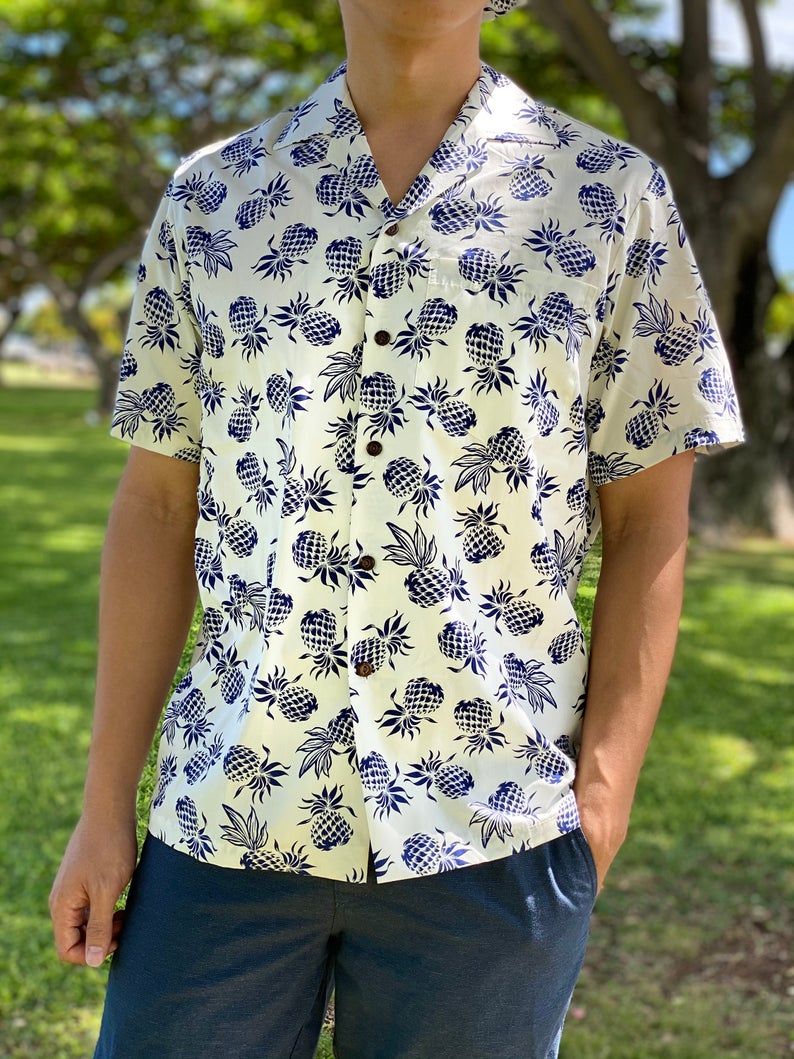 Pineapples White Blue Nice Design Hawaiian Shirt