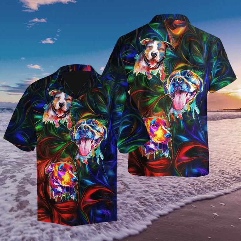 Pit Bull Terrier Multicolor Best Design Hawaiian Shirt