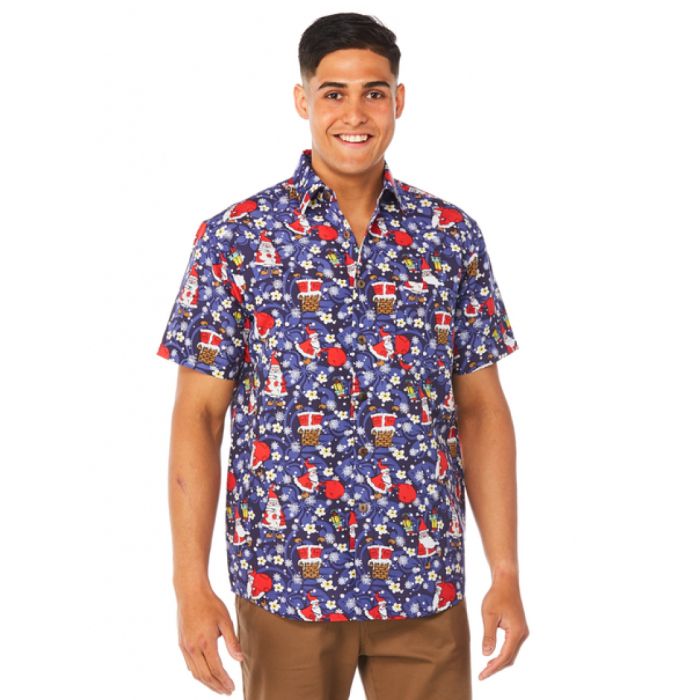 Santa Chimney Blue Amazing Design Hawaiian Shirt