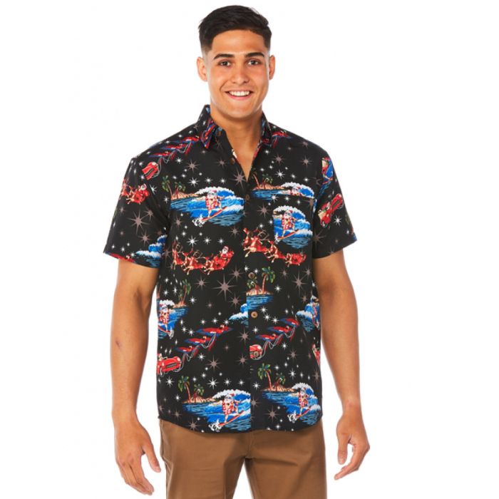Santa Surfer Black Awesome Design Hawaiian Shirt