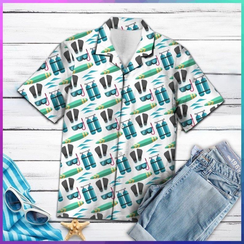 Scuba Diving Equipment Multicolor Unique Design Hawaiian Shirt