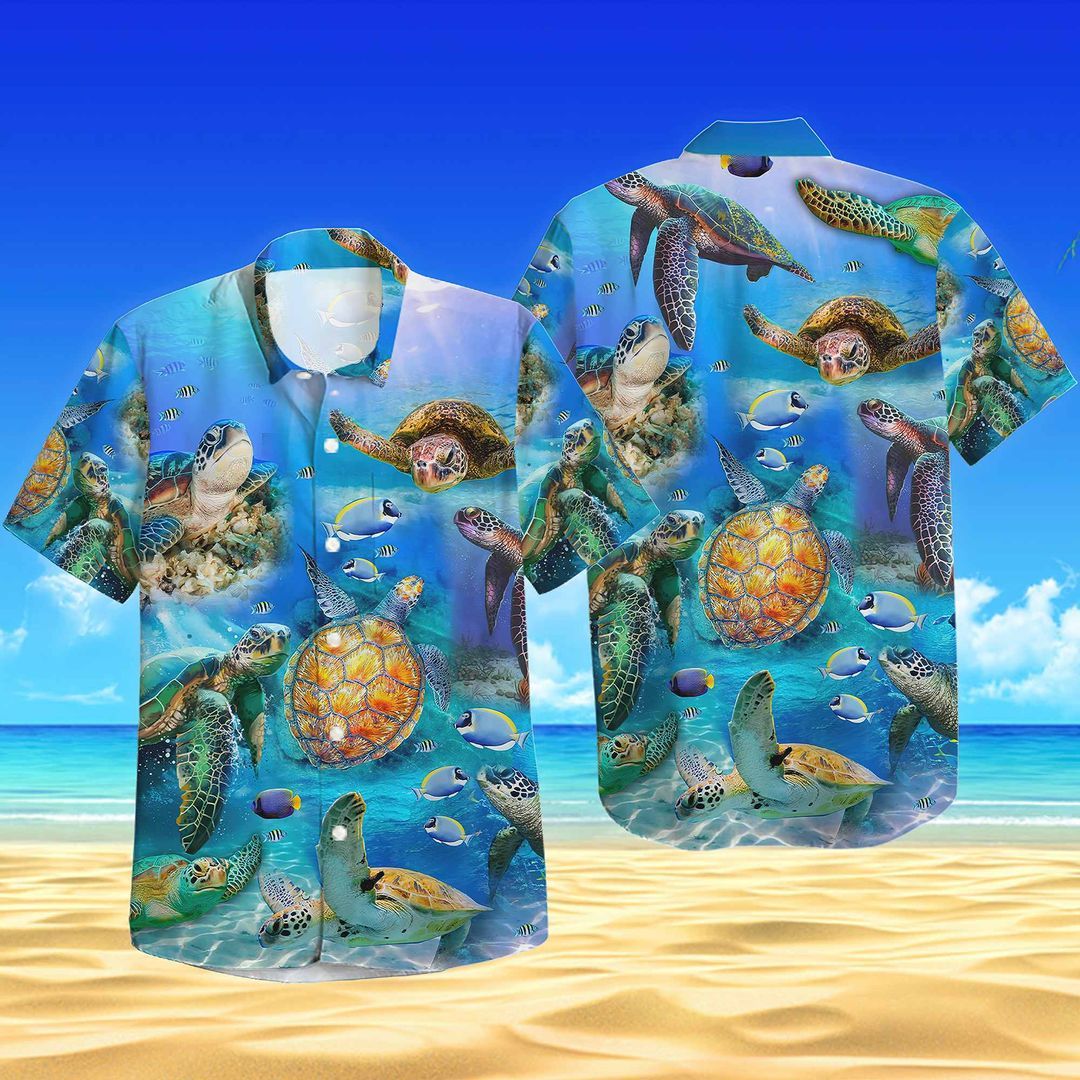 Sea Turtle Blue Design Hawaiian Shirt