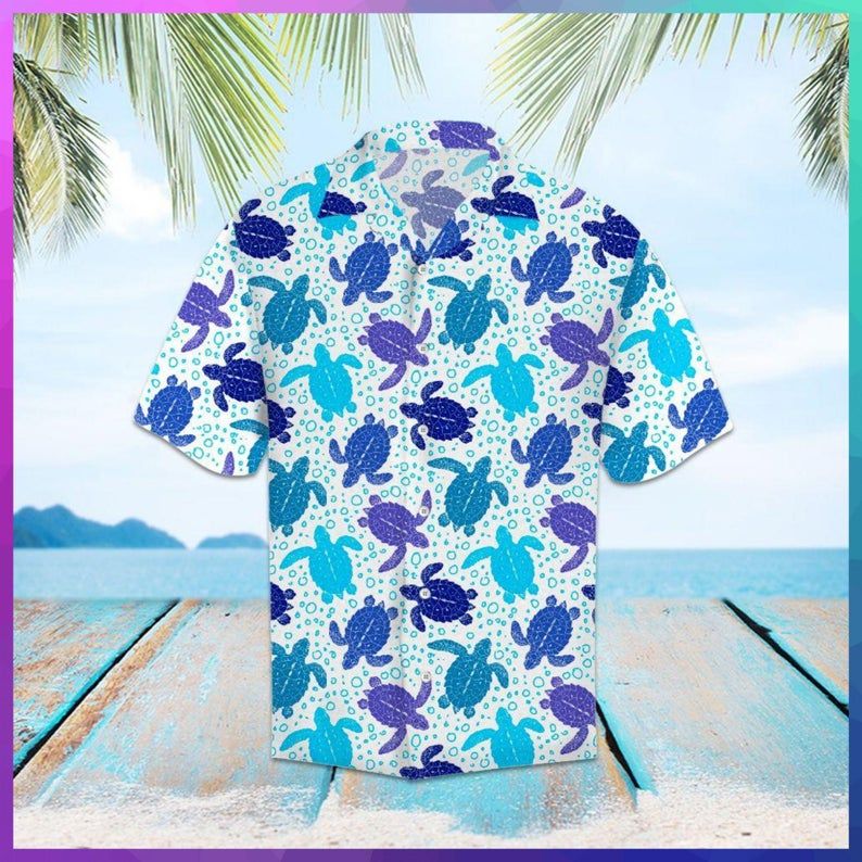Sea Turtle Blue Purple Best Design Hawaiian Shirt