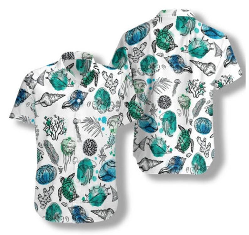 Sea White Green Amazing Design Hawaiian Shirt