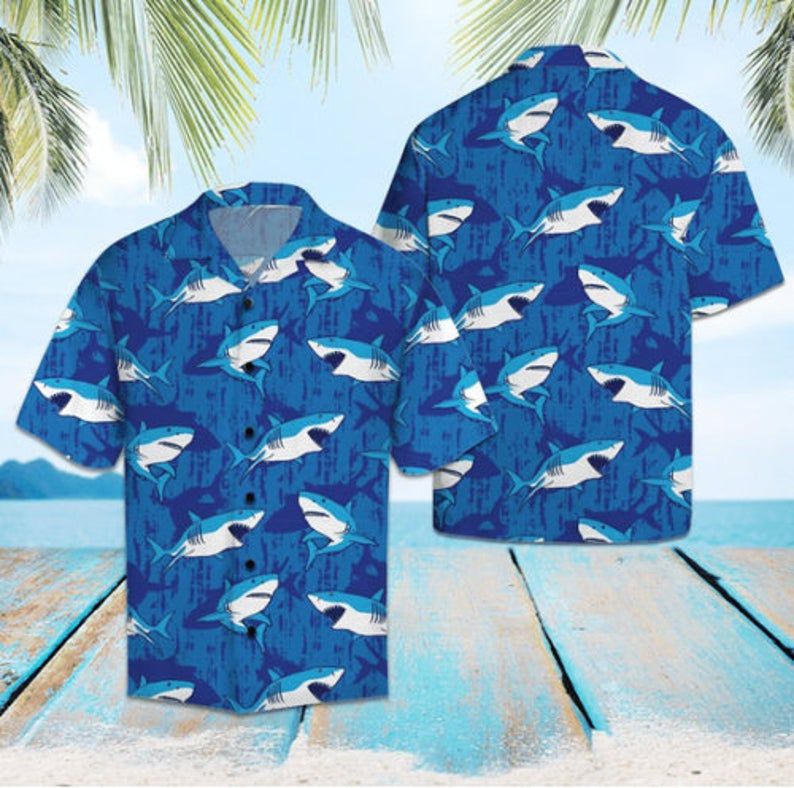 Shark Blue Unique Design Hawaiian Shirt