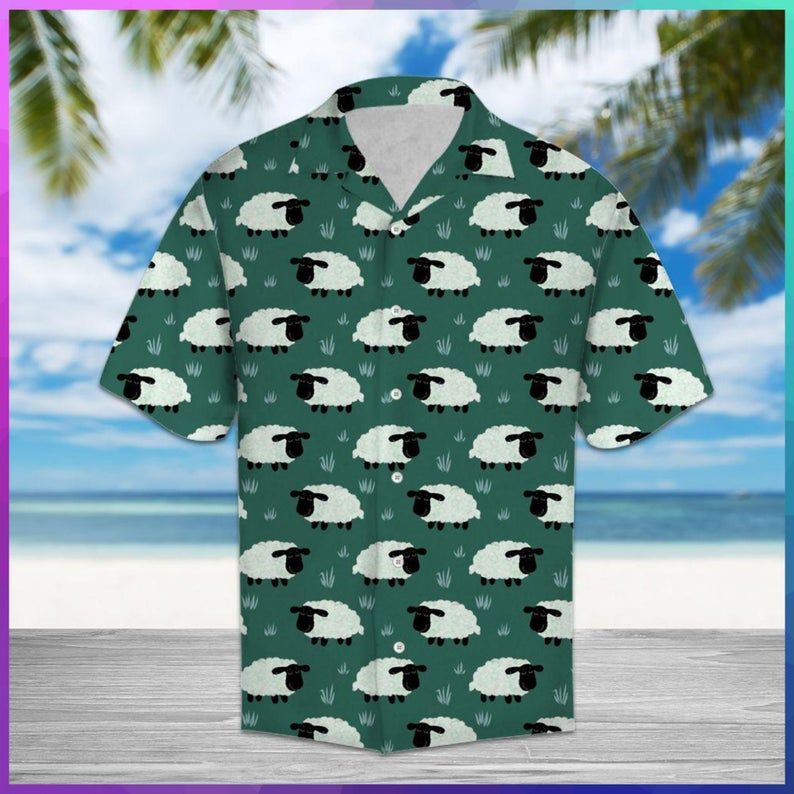 Sheep Green White Unique Design Hawaiian Shirt