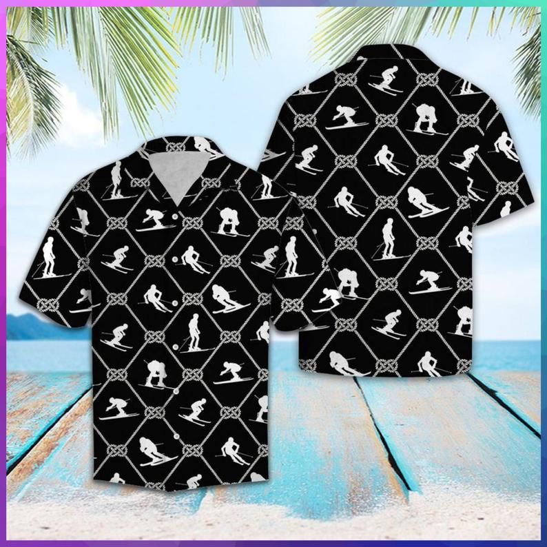 Skiing For Vacation Black White Amazing Design Hawaiian Shirt