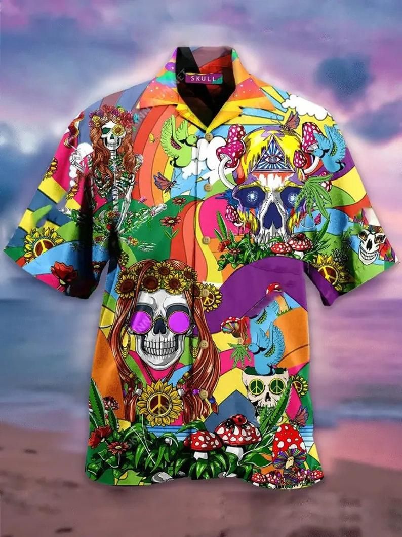 Skull Hippie Multicolor Unique Design Hawaiian Shirt