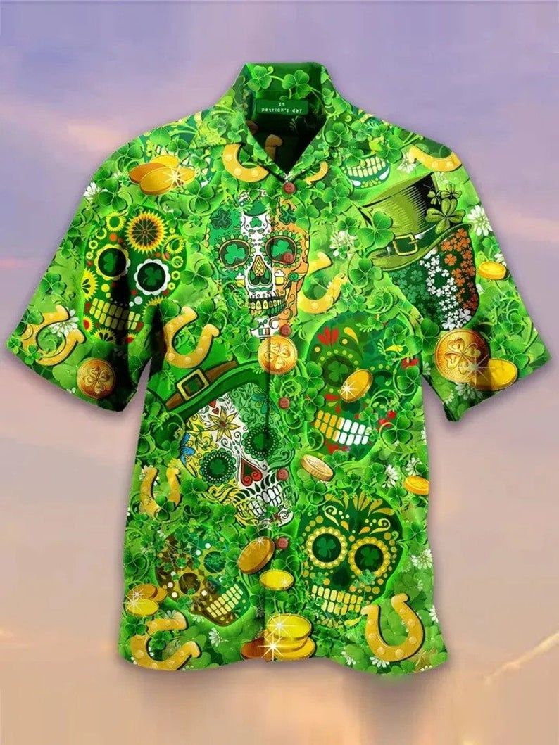 Skulls Green Yellow Unique Design Hawaiian Shirt