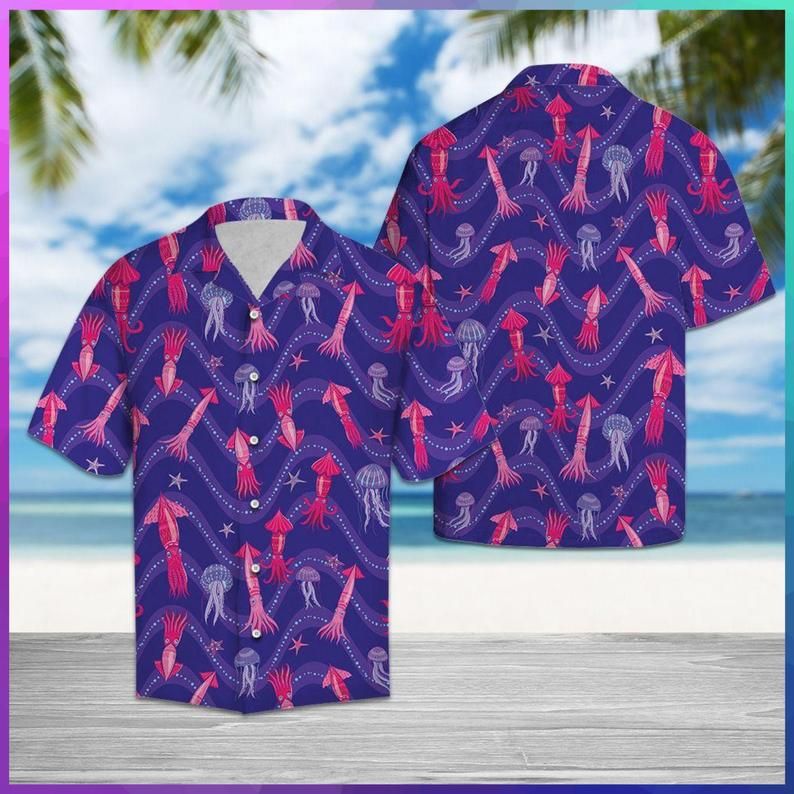 Squid Purple Pink Best Design Hawaiian Shirt